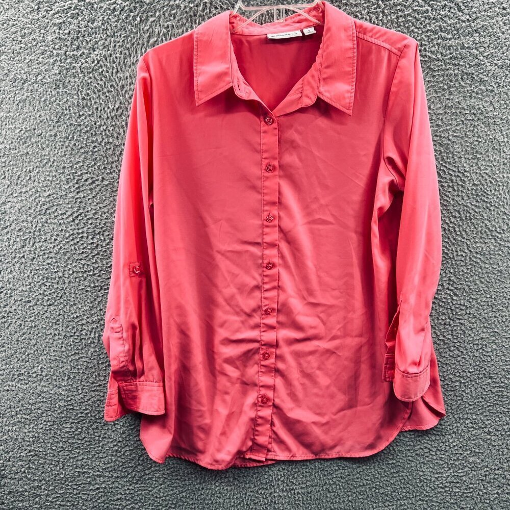 Susan Graver Women Top Small Pink Long Sleeve Button Front Shirt
